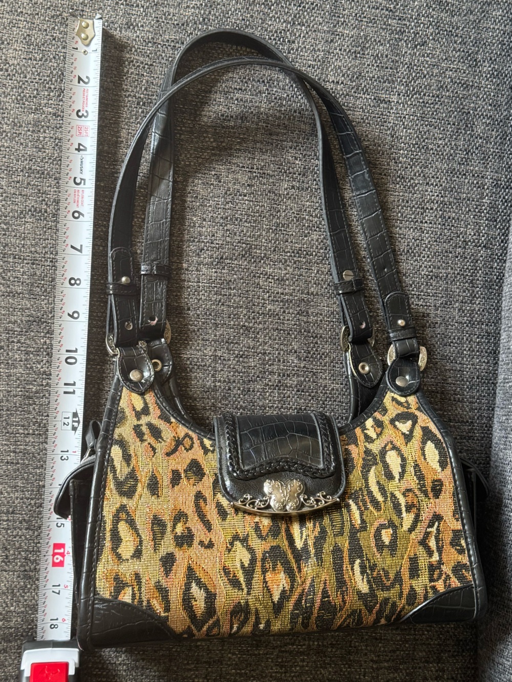 Y2K Bueno Leopard Print Shoulder Bag with Black Leather Trim & Butterfly Detail - Picture 15 of 15